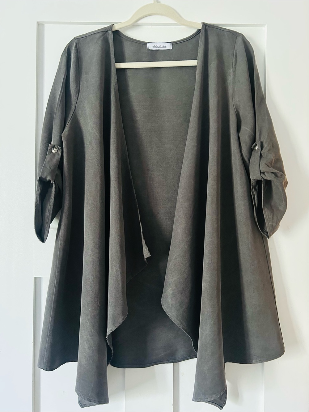 Abbeline Draped Open-Front Jacket in Olive